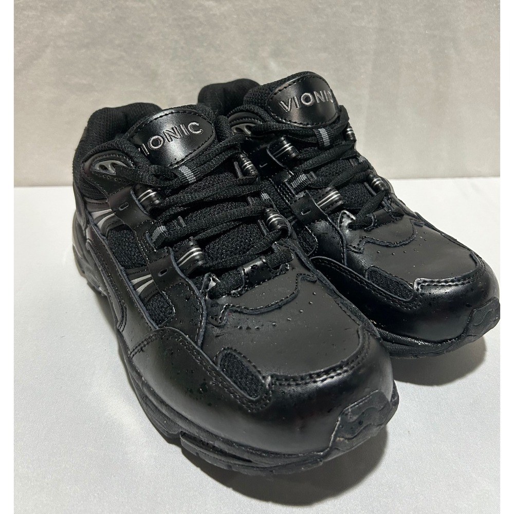 Vionic 23WALK Sneakers Womens‎ 6 Black Leather Orthotic Walking Shoes Podiatrist